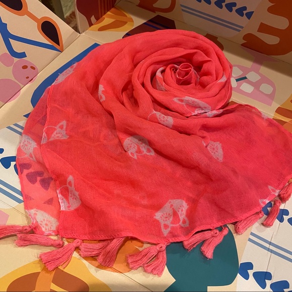 Neon Pink Fox Face Head Scarf with Tassels - Picture 1 of 11